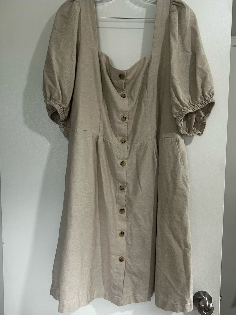 Old Navy Beige Button-Front Midi Dress